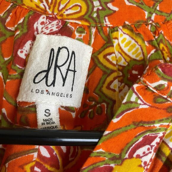 dRa Los Angeles Floral Dress Womens Small Orange 3/4 Sleeve Button Boho Cotton - Picture 4 of 11